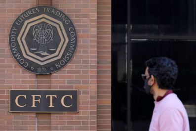 Signage is seen outside of the US Commodity Futures Trading Commission (CFTC) in Washington, D.C., U.S., August 30, 2020. 