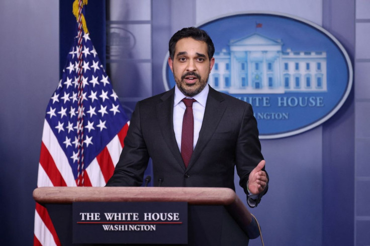 Deputy Director of the National Economic Council Bharat Ramamurti delivers remarks during a press briefing at the White House in Washington, U.S., March 9, 2021. 