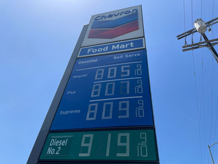 Gas prices over the $8.00 mark are advertised at a Chevron Station in Los Angeles, California, U.S., May 30, 2022. 