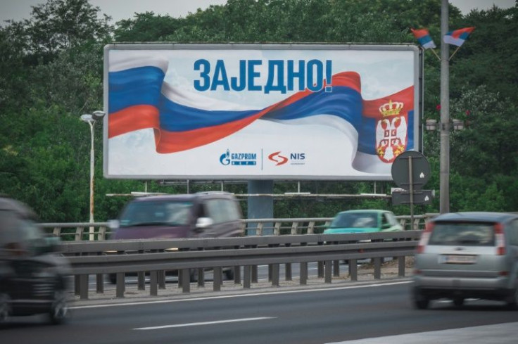 Serbia's bond with Russia is illustrated on a billboard with the word "Together" in Belgrade
