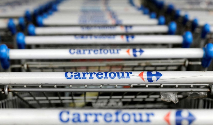 The logo of France-based food retailer Carrefour is seen on shopping trolleys in Sao Paulo, Brazil July 18, 2017. 