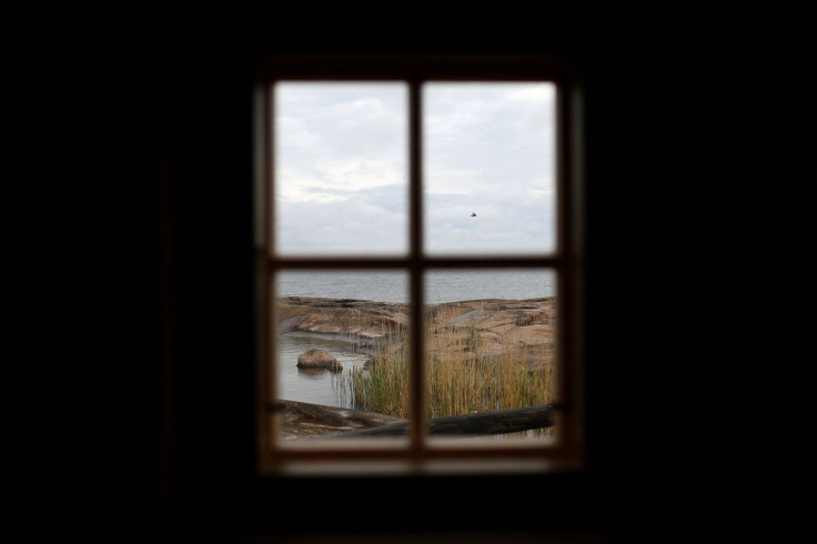 The Baltic Sea is pictured through a cabin window, at the Aland Islands, Finland, June 1, 2022.
