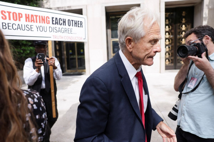 Peter Navarro, former trade adviser to President Donald Trump, departs U.S. District Court after he was indicted on two counts of contempt of Congress for his failure to comply with a subpoena from the House of Representatives committee investigating the 