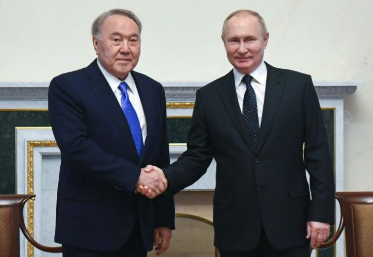 Both the former and current presidents of Kazakhstan are allies of neighbouring Russia. Nursultan Nazarbayev is shown here with Russian President Vladimir Putin in December 2021