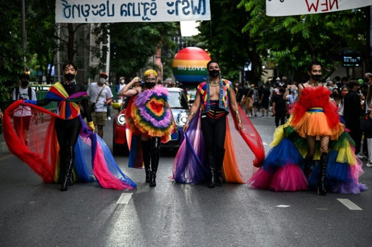 Members of the LGBTQIA+ community take part in the Pride March in Bangkok on June 5, 2022