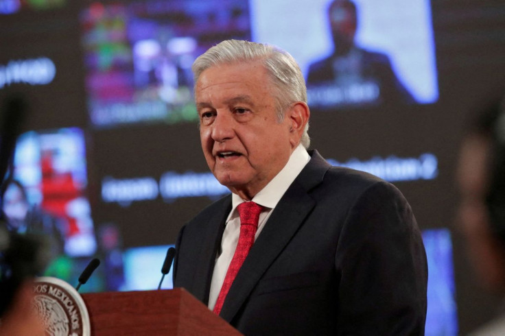 Mexico's President Andres Manuel Lopez Obrador speaks during a virtual U.S. global climate summit, at the National Palace in Mexico City, Mexico, April 22, 2021.
