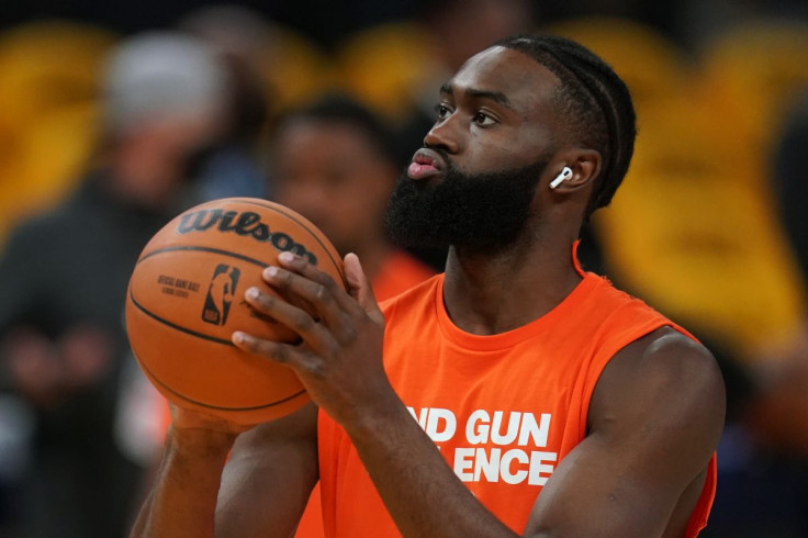 Jun 5, 2022; San Francisco, California, USA; Boston Celtics guard Jaylen Brown (7) warms up before game two of the 2022 NBA Finals against the Golden State Warriors at Chase Center. Mandatory Credit: Cary Edmondson-USA TODAY Sports