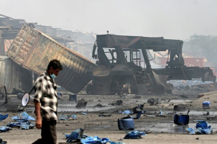 The giant blast at the container depot sent fireballs into the sky