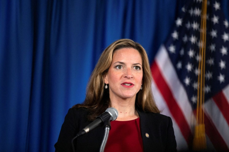 Michigan Secretary of State Jocelyn Benson discusses her request to GOP-led Legislature for an extra $100 million to distribute to county and municipal clerks during a news conference in Detroit, Michigan, U.S., May 17, 2022.