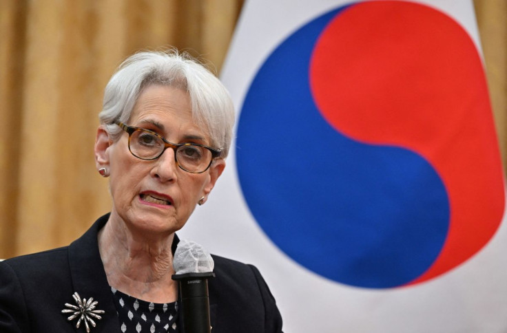 U.S Deputy Secretary of State Wendy Sherman speaks to media after a meeting with South Korea's First Vice Foreign Minister Cho Hyun-dong at the Foreign Ministry, in Seoul, South Korea June 7, 2022. Jung Yeon-je/Pool via REUTERS