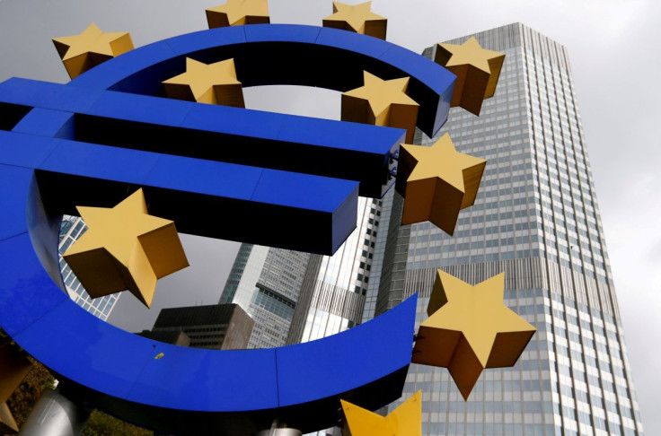 A euro logo sculpture stands in Frankfurt, Germany, October 26, 2014.  
