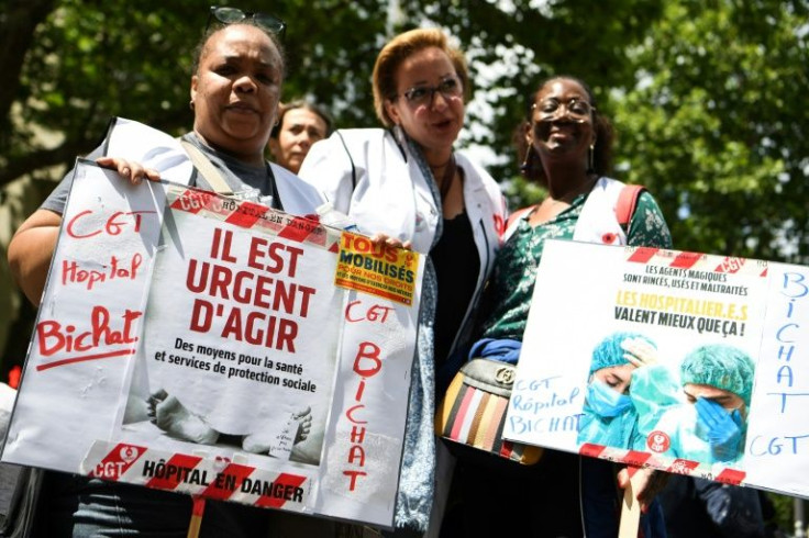 Protests began at hospitals in the morning Tuesday and continued at the health ministry in Paris in the afternoon
