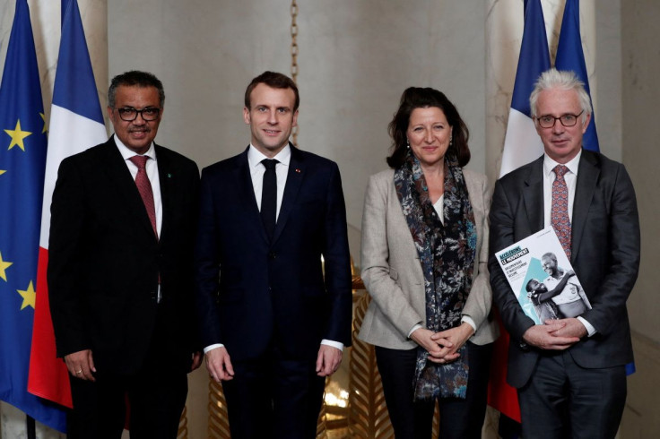 French President Emmanuel Macron, Tedros Adhanom Ghebreyesus, Director-General of World Health Organization (WHO), and Agnes Buzyn, French Minister for Solidarity and Health, and Peter Alexander Sands, British banker, and the executive director of the Glo