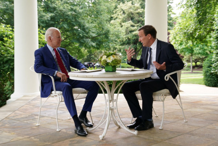 U.S. President Joe Biden meets with Senator Chris Murphy (D-CT) to discuss gun reform outside the Oval Office of the White House in Washington, U.S., June 7, 2022. 