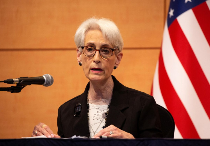 U.S Deputy Secretary of State Wendy Sherman speaks during a news conference with Japan's Vice Minister for Foreign Affairs Takeo Mori and South Korea's First Vice Foreign Minister Cho Hyun-dong at the Foreign Ministry in Seoul, South Korea, June 8, 2022.