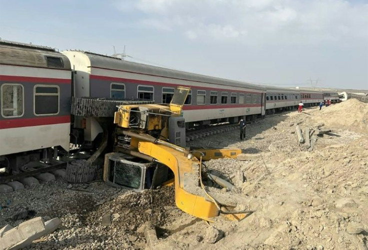 Iranian state media reported that the train derailed after hitting an excavator left too near the tracks