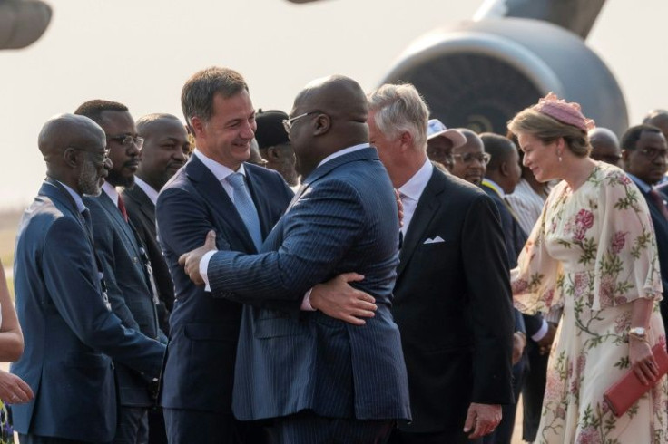 Hug: King Philippe was greeted by President Felix Tshisekedi at Kinshasa airport
