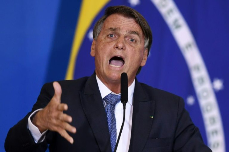 Brazilian President Jair Bolsonaro delivers a speech against abortion in Brasilia before leaving for the Summit of the Americas in Los Angeles