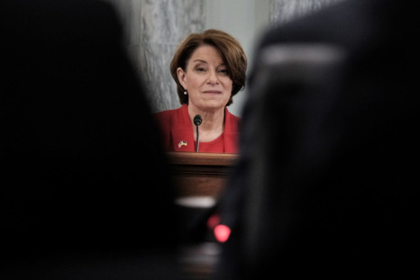 U.S. Senator Amy Klobuchar (D-MN) listens during a Senate Commerce, Science, and Transportation Committee hearing on President Biden's proposed budget request for the Department of Transportation, on Capitol Hill in Washington, U.S., May 3, 2022. 