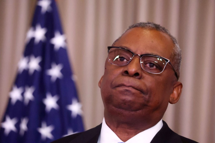 U.S. Secretary of Defense Lloyd Austin addresses the media during a news conference after the Ukraine defence consultative group meeting, as Russia's attack on Ukraine continues, at U.S. Airbase in Ramstein, Germany, April 26, 2022.