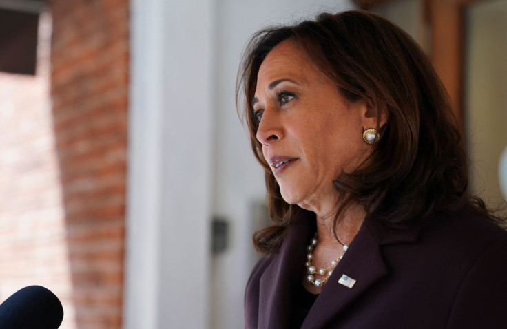 U.S. Vice President Kamala Harris speaks to the media after touring a Los Angeles small business, Dream Big Children's Center, in Los Angeles, California, U.S. June 8, 2022. 