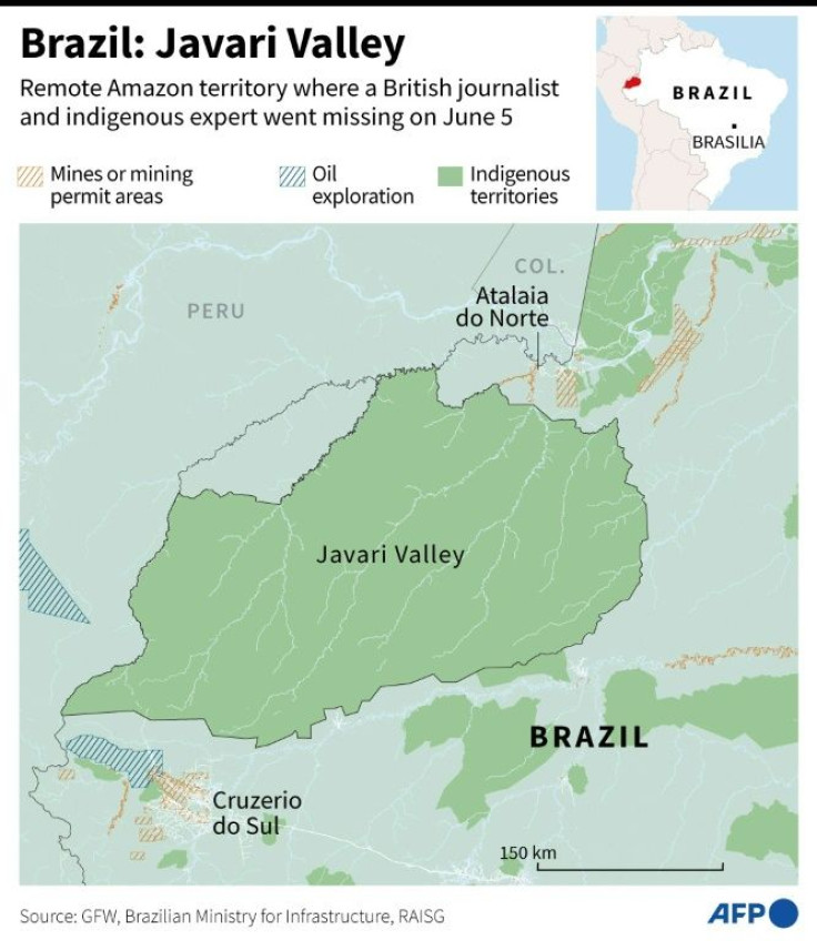 Map of Brazil locating Javari Valley where a British journalist and Brazilian indigenous expert went missing on June 5.