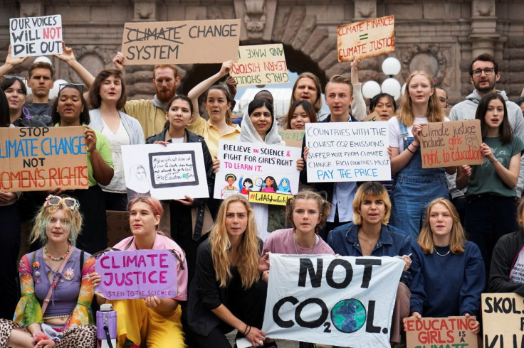 Nobel peace prize winner Malala Yousafzai attends a "Fridays For Future" protest, in Stockholm, Sweden, June 10, 2022. 