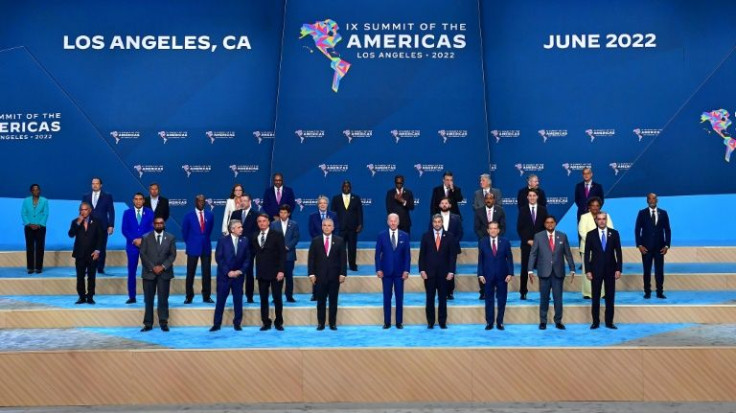 Leaders pose for a group photo at the Summit of the Americas in Los Angeles