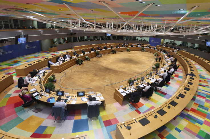 Ukrainian President Volodymyr Zelenskiy speaks during a special meeting of the European Council at The European Council Building in Brussels, Belgium May 30, 2022. Kenzo Tribouillard/Pool via 