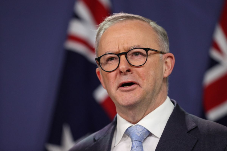 Australian Prime Minister Anthony Albanese speaks during a joint press conference with New Zealand Prime Minister Jacinda Ardern following a meeting at the Commonwealth Parliamentary Offices in Sydney, Australia, June 10, 2022.  