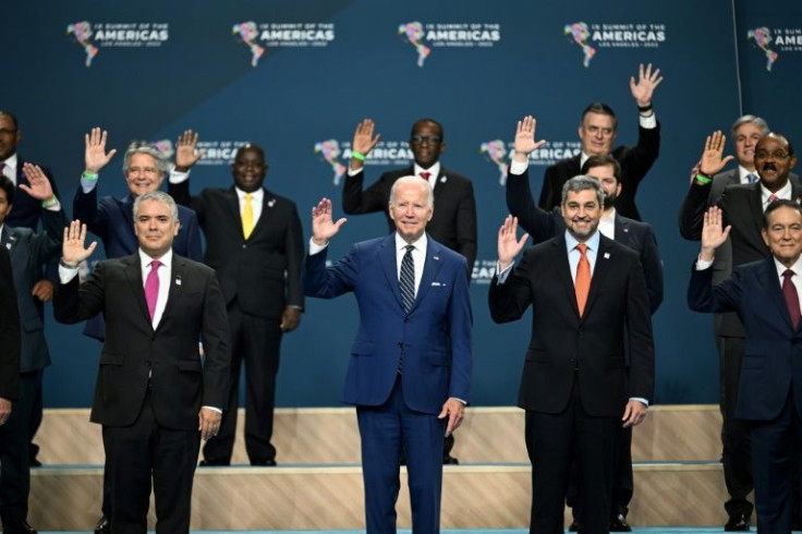 Heads of state led by US President Joe Biden pose for a photo at the Summit of the Americas in Los Angeles