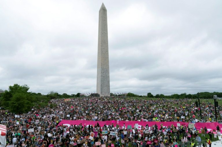 Abortion rights activists during a May 14, 2022 rally in Washington