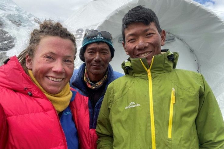 Norway's Kristin Harila (L) at Mount Everest Base camp on May 23