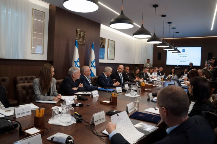 Israeli Prime Minister Naftali Bennett makes a statement at the weekly cabinet meeting in Jerusalem, June 12, 2022. Maya Alleruzzo/Pool via REUTERS