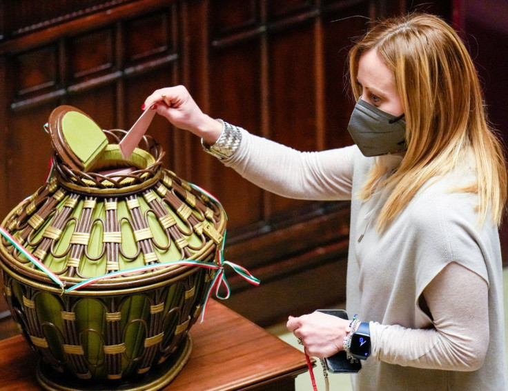 Member of parliament Giorgia Meloni casts her ballot during the eighth round of voting for Italy's new President at the Italian parliament, in Rome, Italy January 29, 2022. Gregorio Borgia/Pool via