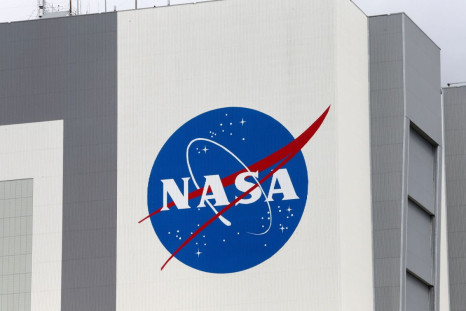 The NASA logo is seen at Kennedy Space Center in Cape Canaveral, Florida, U.S., April 16, 2021. 