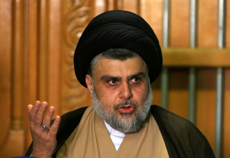 Iraqi Shi'ite cleric Moqtada al-Sadr speaks during a news conference with Iraqi politician Ammar al-Hakim, leader of the Hikma Current, in Najaf, Iraq May 17, 2018.
