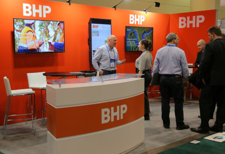 Visitors to the BHP booth speak with representatives during the Prospectors and Developers Association of Canada (PDAC) annual convention in Toronto, Ontario, Canada March 4, 2019. 