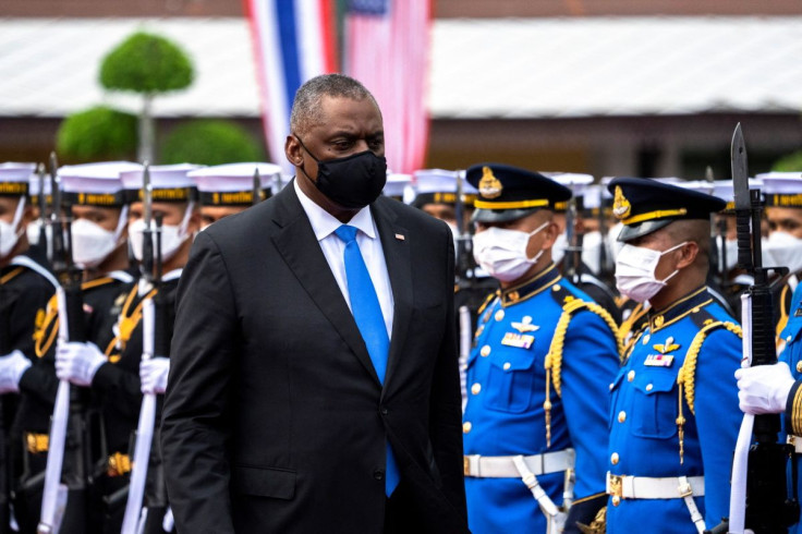 U.S. Defense Secretary Lloyd Austin reviews an honour guard as he meets with Thailand's Prime Minister and Minister of Defense Prayuth Chan-ocha (not pictured) during his official visit to Thailand, in Bangkok, Thailand, June 13, 2022. 
