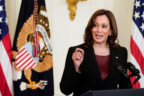 U.S. Vice President Kamala Harris speaks as she attends the signage ceremony of the H.R. 3525, "Commission To Study the Potential Creation of a National Museum of Asian Pacific American History and Culture Act" at the White House in Washington, U.S., June