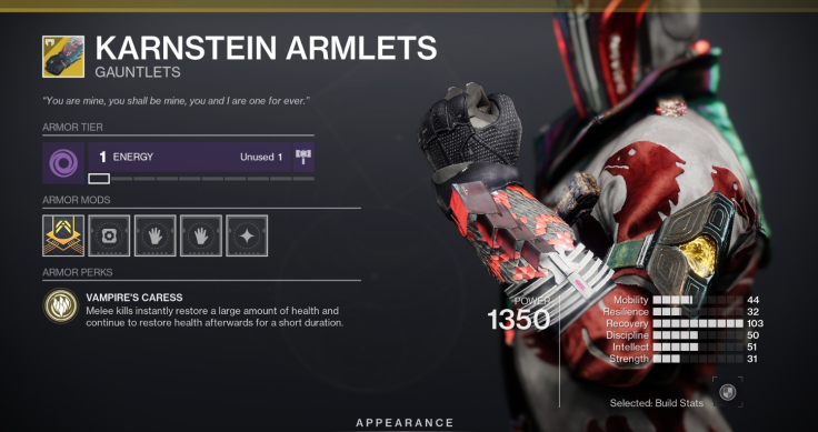 The default Karnstein Armlets from the Collections tab in Destiny 2