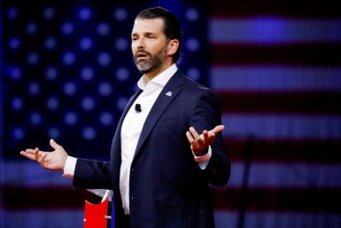 Donald Trump Jr. gestures as he speaks at the Conservative Political Action Conference (CPAC) in Orlando, Florida, U.S., February 27, 2022. 