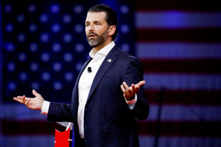Donald Trump Jr. gestures as he speaks at the Conservative Political Action Conference (CPAC) in Orlando, Florida, U.S., February 27, 2022. 