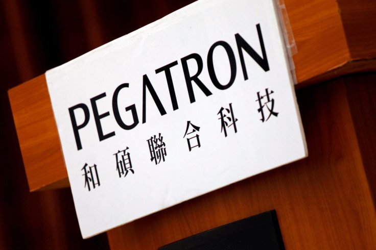 The logo of Pegatron, which assembles electronics from Apple Incâs iPhones, is seen during an annual general meeting in Taipei, Taiwan June 20, 2017.
