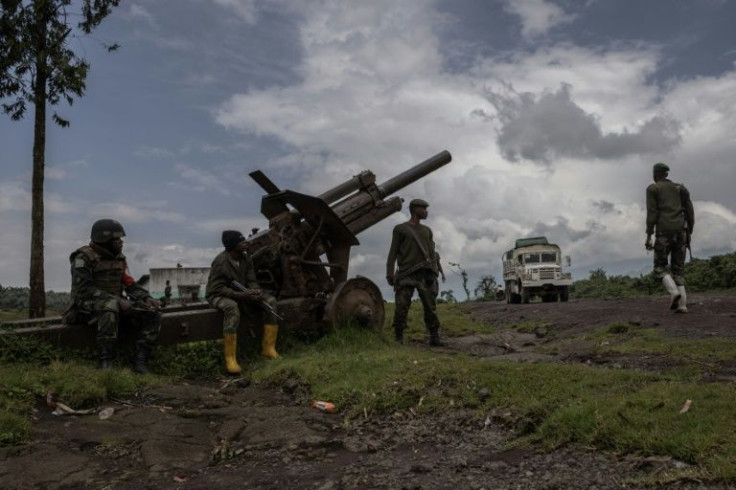 Rebel alert: Government troops deployed near a key highway near Goma earlier this month