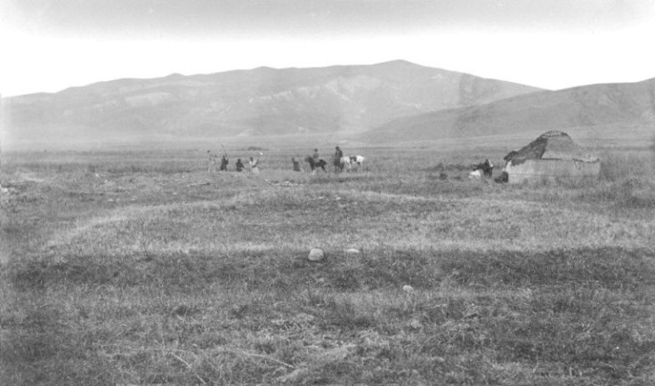 The mystery of the Black Death's origins was solved in part at the KaraDjigach site in the Tian Shan mountains of Kyrgyzstan -- site of this 1886 excavation -- where modern scientists recovered and tested DNA from remains at the ancient burial ground