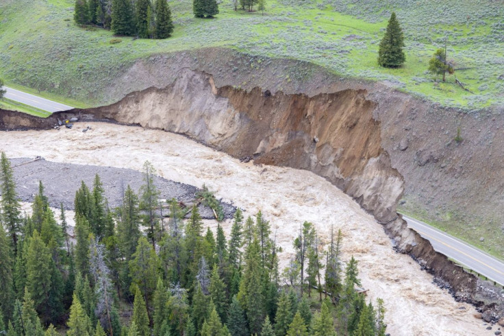 Damaged infrastructure due to flooding and rockslides is seen in northern portion of Yellowstone National Park, U.S. in this handout picture obtained by Reuters on June 15, 2022.  National Park Service/Handout via REUTERS. THIS IMAGE HAS BEEN SUPPLIED BY 
