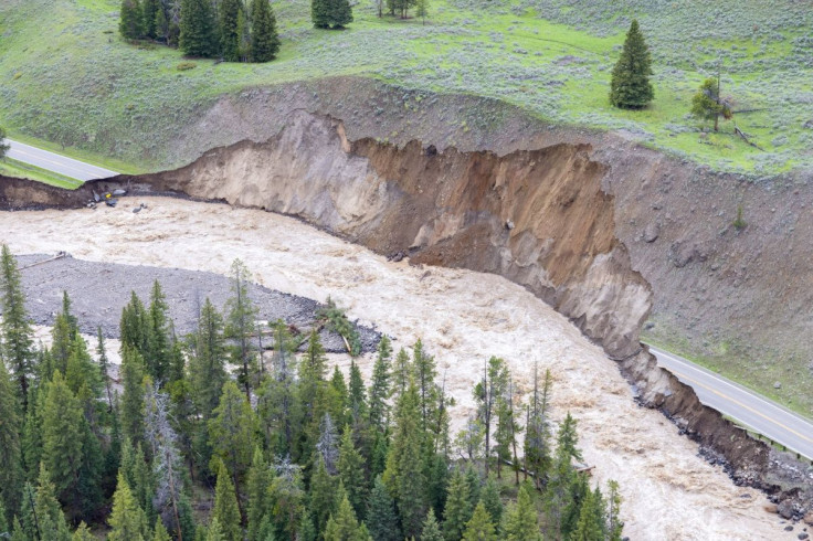 Damaged infrastructure due to flooding and rockslides is seen in northern portion of Yellowstone National Park, U.S. in this handout picture obtained by Reuters on June 15, 2022. National Park Service/Handout via REUTERS. THIS IMAGE HAS BEEN SUPPLIED BY
