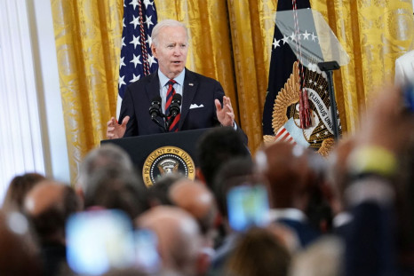 U.S. President Joe Biden delivers remarks in celebration of Pride Month in the East Room of the White House in Washington, U.S., June 15, 2022. 
