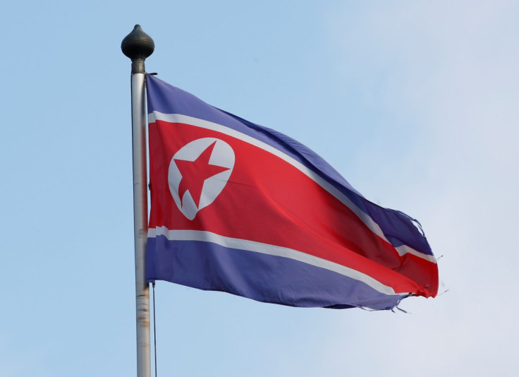 A flag is pictured outside the Permanent Mission of North Korea in Geneva, Switzerland, November 17, 2017. 